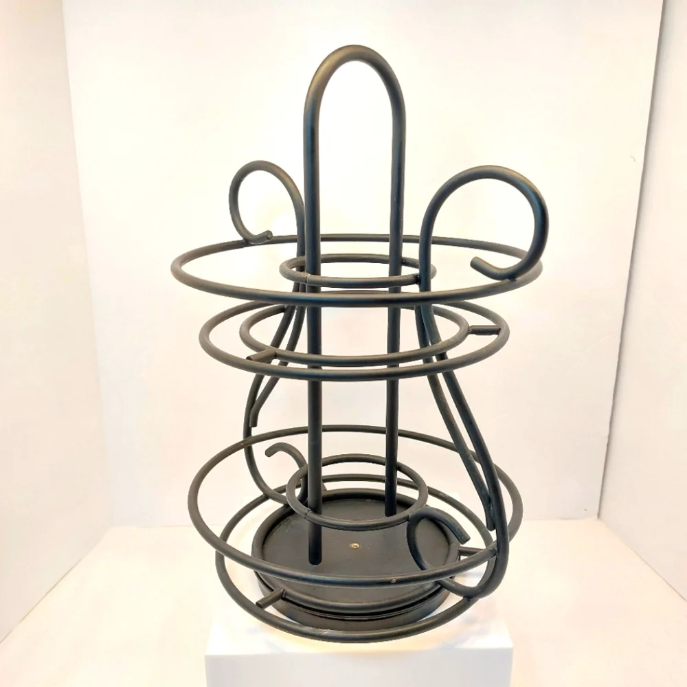 K Cup Spice Carousel Paint Bottle Holder Black Metal Rotating Rack 11‎ Inches